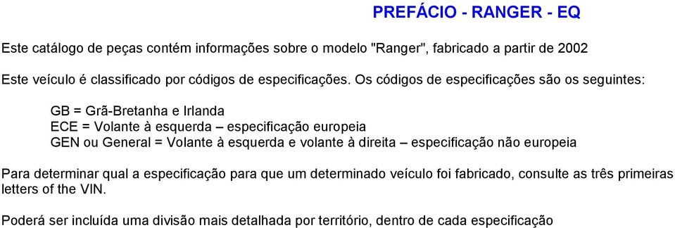 Os códigos de especificações são os seguintes: GB = Grã-Bretanha e Irlanda ECE = Volante à esquerda especificação europeia GEN ou General = Volante à