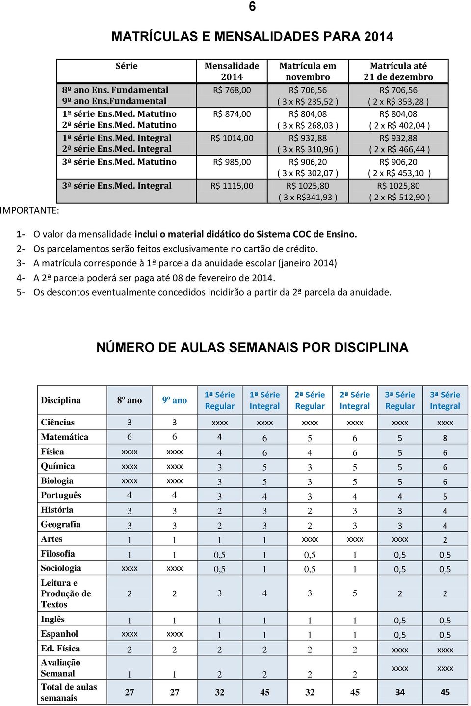 Med. Integral R$ 1115,00 R$ 1025,80 ( 3 x R$341,93 ) IMPORTANTE: Matrícula até 21 de dezembro R$ 706,56 ( 2 x R$ 353,28 ) R$ 804,08 ( 2 x R$ 402,04 ) R$ 932,88 ( 2 x R$ 466,44 ) R$ 906,20 ( 2 x R$