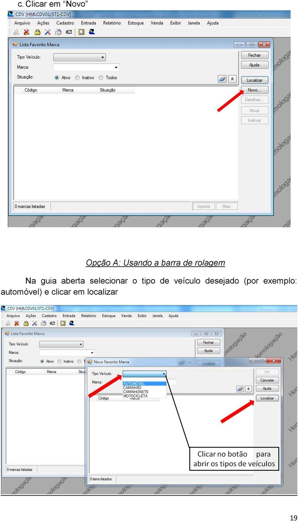 selecionar o tipo de veículo desejado