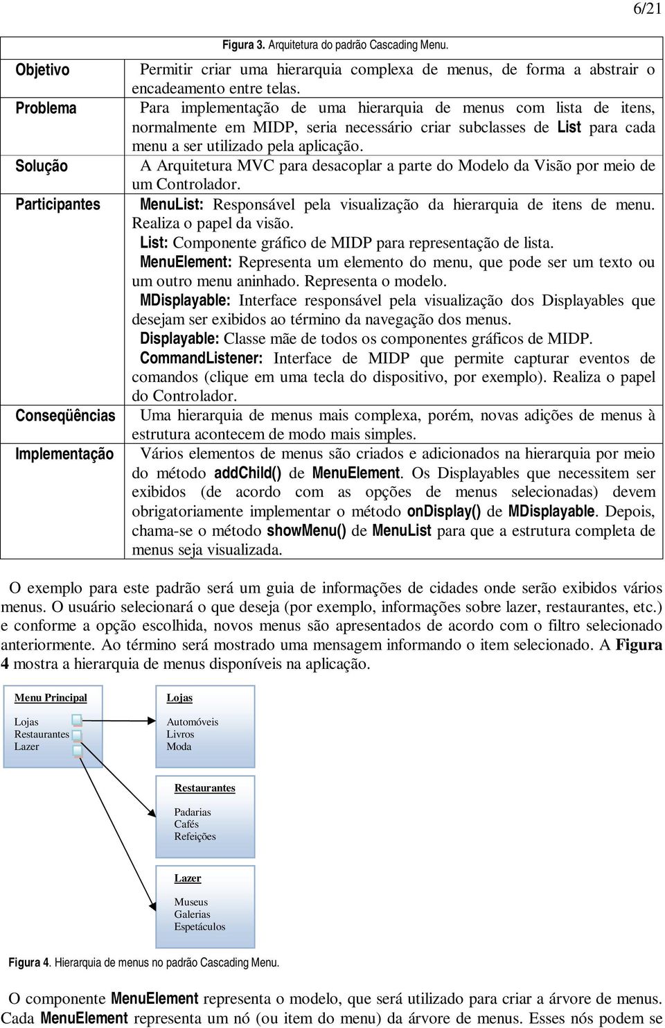 Para implementação de uma hierarquia de menus com lista de itens, normalmente em MIDP, seria necessário criar subclasses de List para cada menu a ser utilizado pela aplicação.