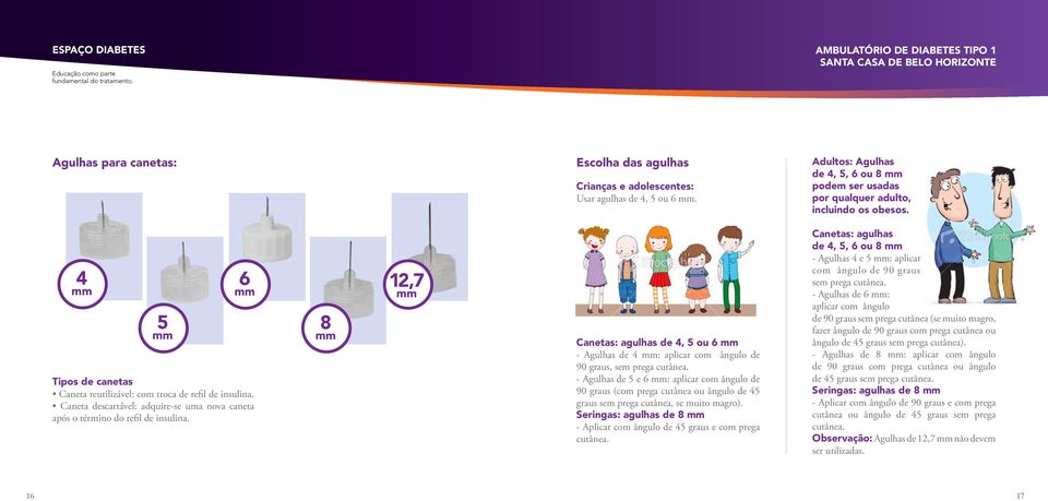 8 mm 12,7 mm Canetas: agulhas de 4, 5 ou 6 mm - Agulhas de 4 mm: aplicar com ângulo de 90 graus, sem prega cutânea.