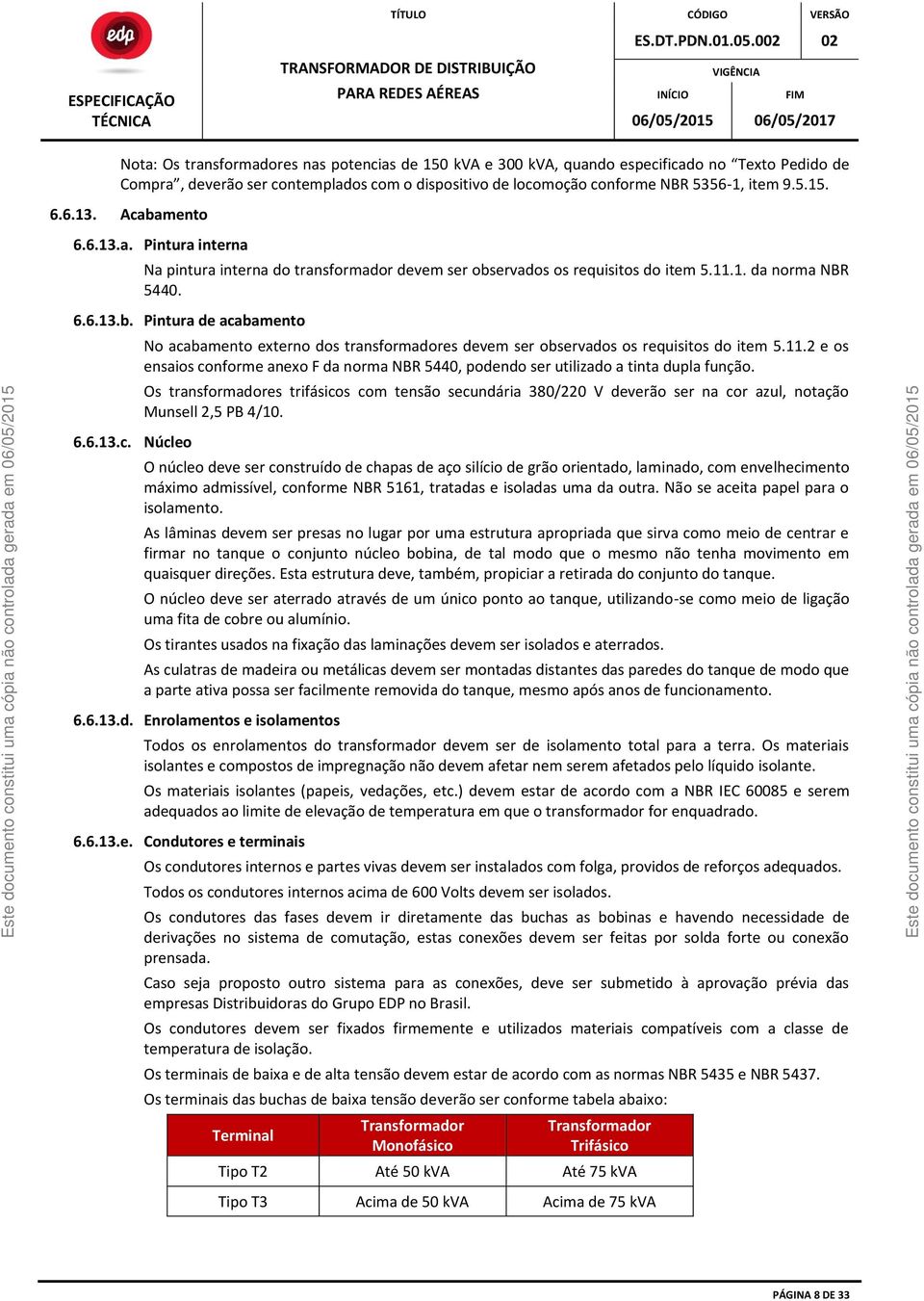 11.2 e os ensaios conforme anexo F da norma NBR 5440, podendo ser utilizado a tinta dupla função.