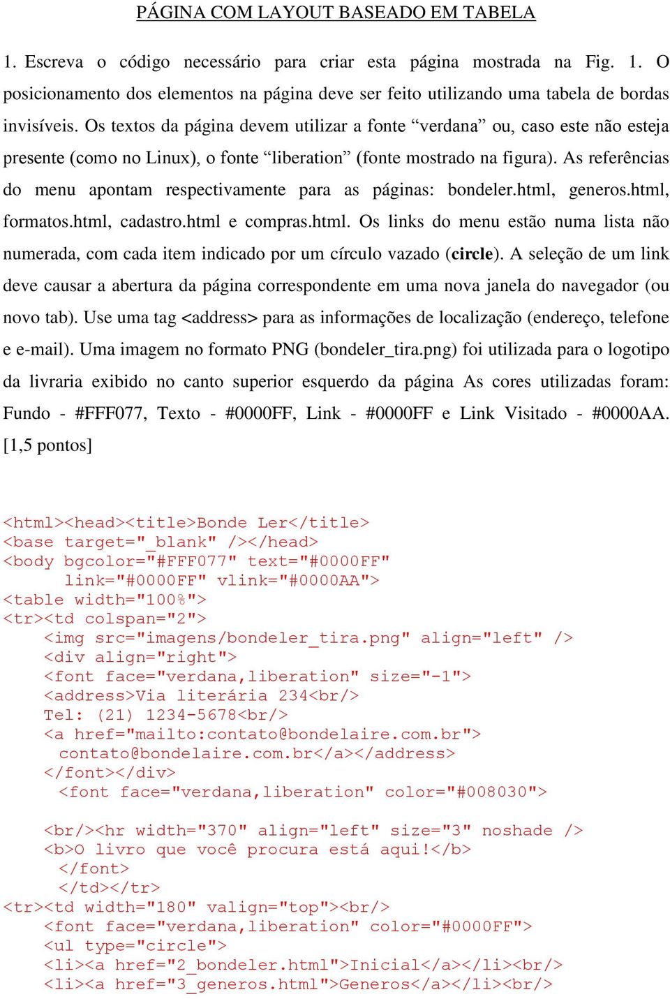 As referências do menu apontam respectivamente para as páginas: bondeler.html, generos.html, formatos.html, cadastro.html e compras.html. Os links do menu estão numa lista não numerada, com cada item indicado por um círculo vazado (circle).