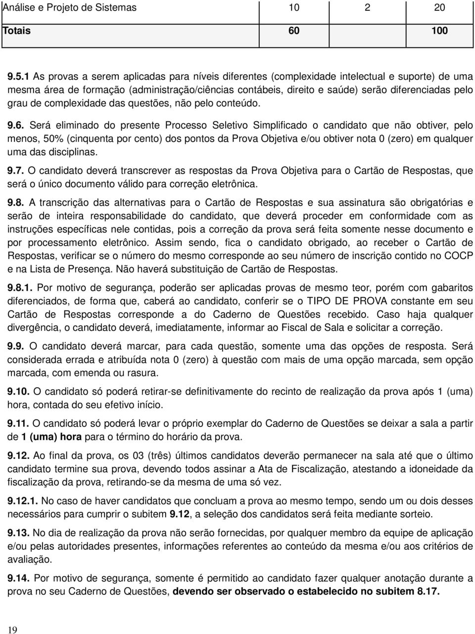 grau de complexidade das questões, não pelo conteúdo. 9.6.