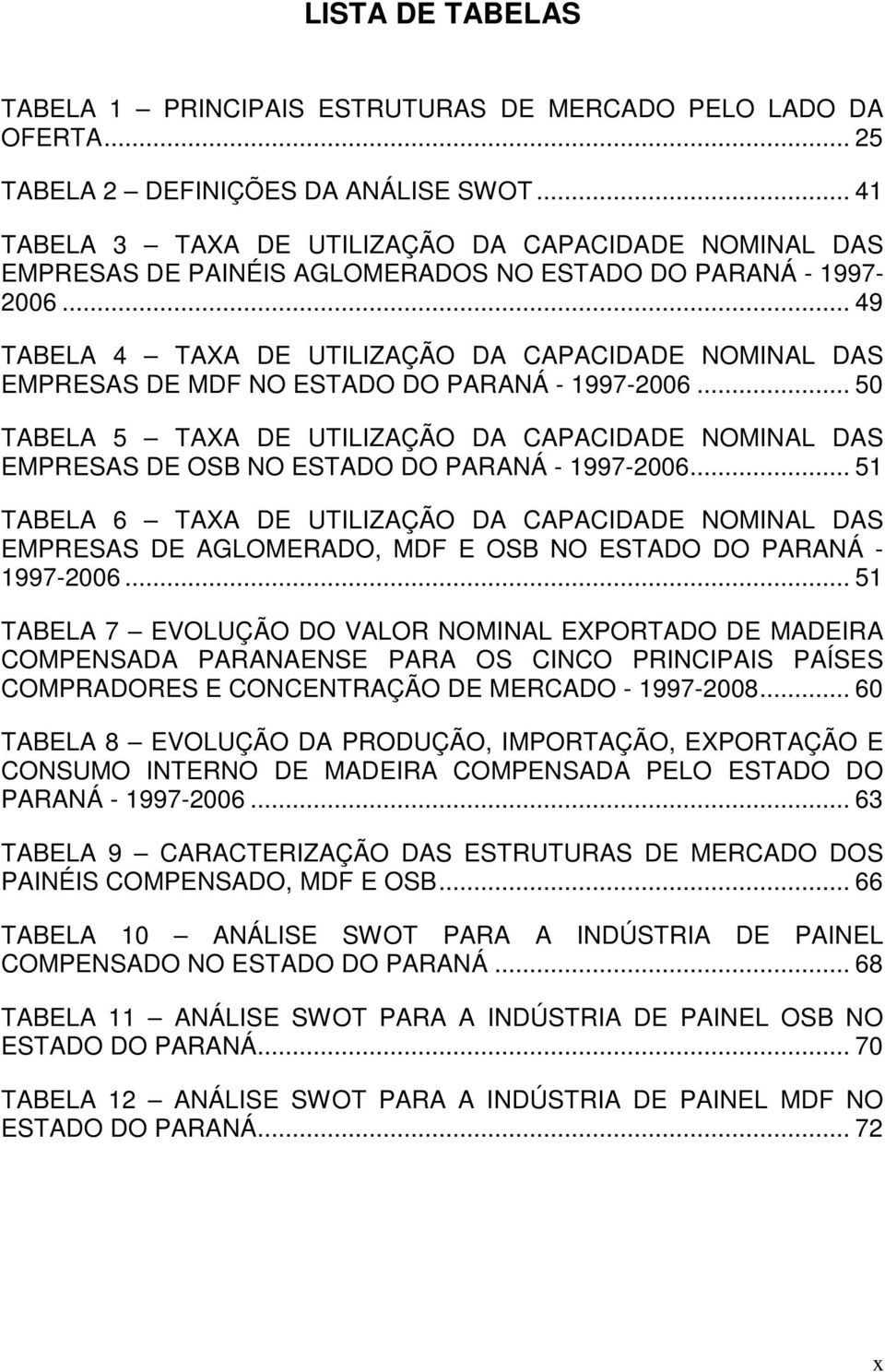 .. 49 TABELA 4 TAXA DE UTILIZAÇÃO DA CAPACIDADE NOMINAL DAS EMPRESAS DE MDF NO ESTADO DO PARANÁ - 1997-2006.