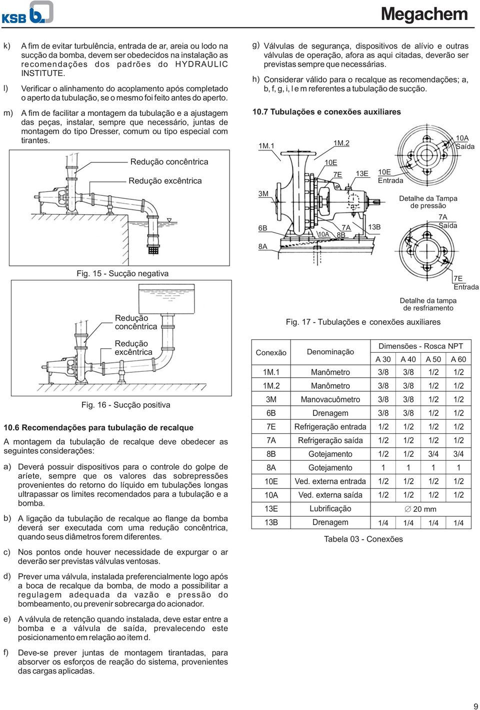 A fim de facilitar a montagem da tubulação e a ajustagem das peças, instalar, sempre que necessário, juntas de montagem do tipo Dresser, comum ou tipo especial com tirantes.