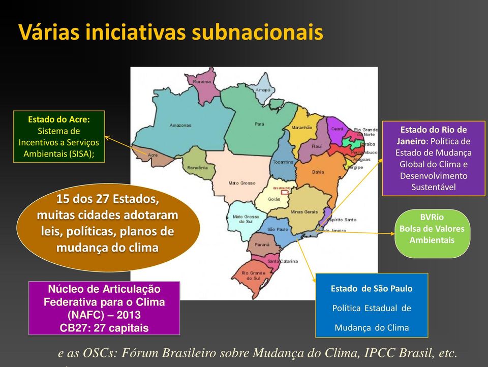 Clima e Desenvolvimento Sustentável BVRio Bolsa de Valores Ambientais Núcleo de Articulação Federativa para o Clima (NAFC) 2013