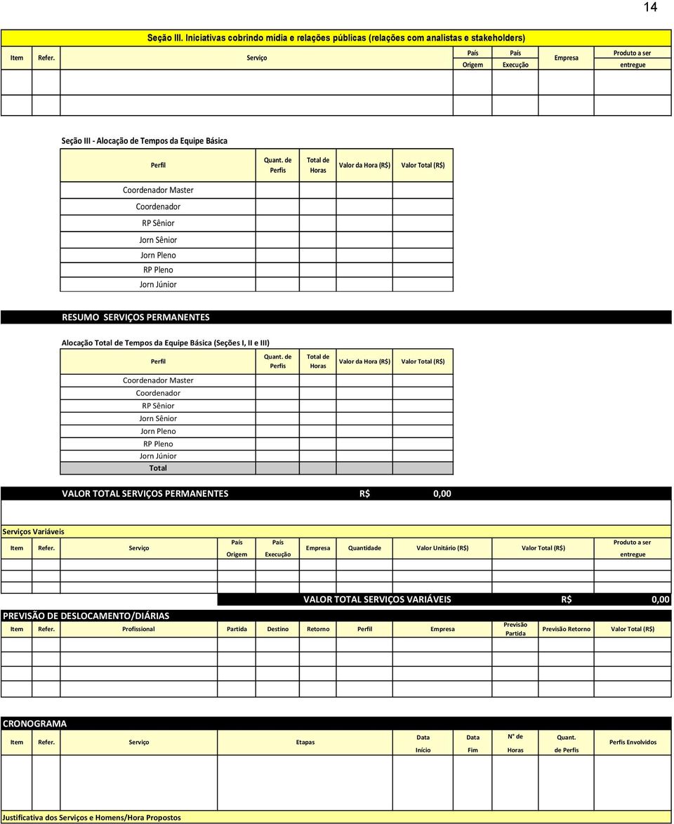 de Perfis Total de Horas Valor da Hora (R$) Valor Total (R$) Coordenador Master Coordenador RP Sênior Jorn Sênior Jorn Pleno RP Pleno Jorn Júnior RESUMO SERVIÇOS PERMANENTES Alocação Total de Tempos