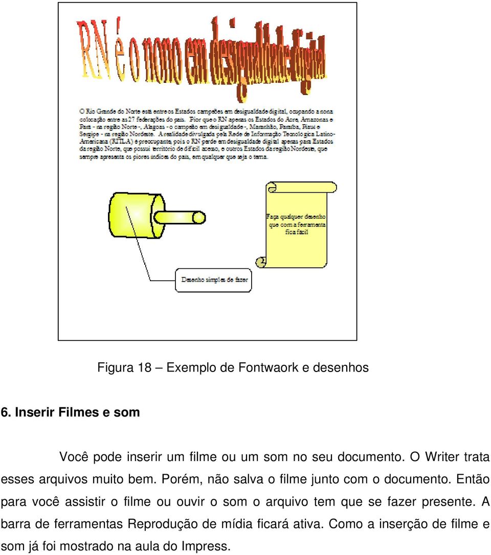 O Writer trata esses arquivos muito bem. Porém, não salva o filme junto com o documento.