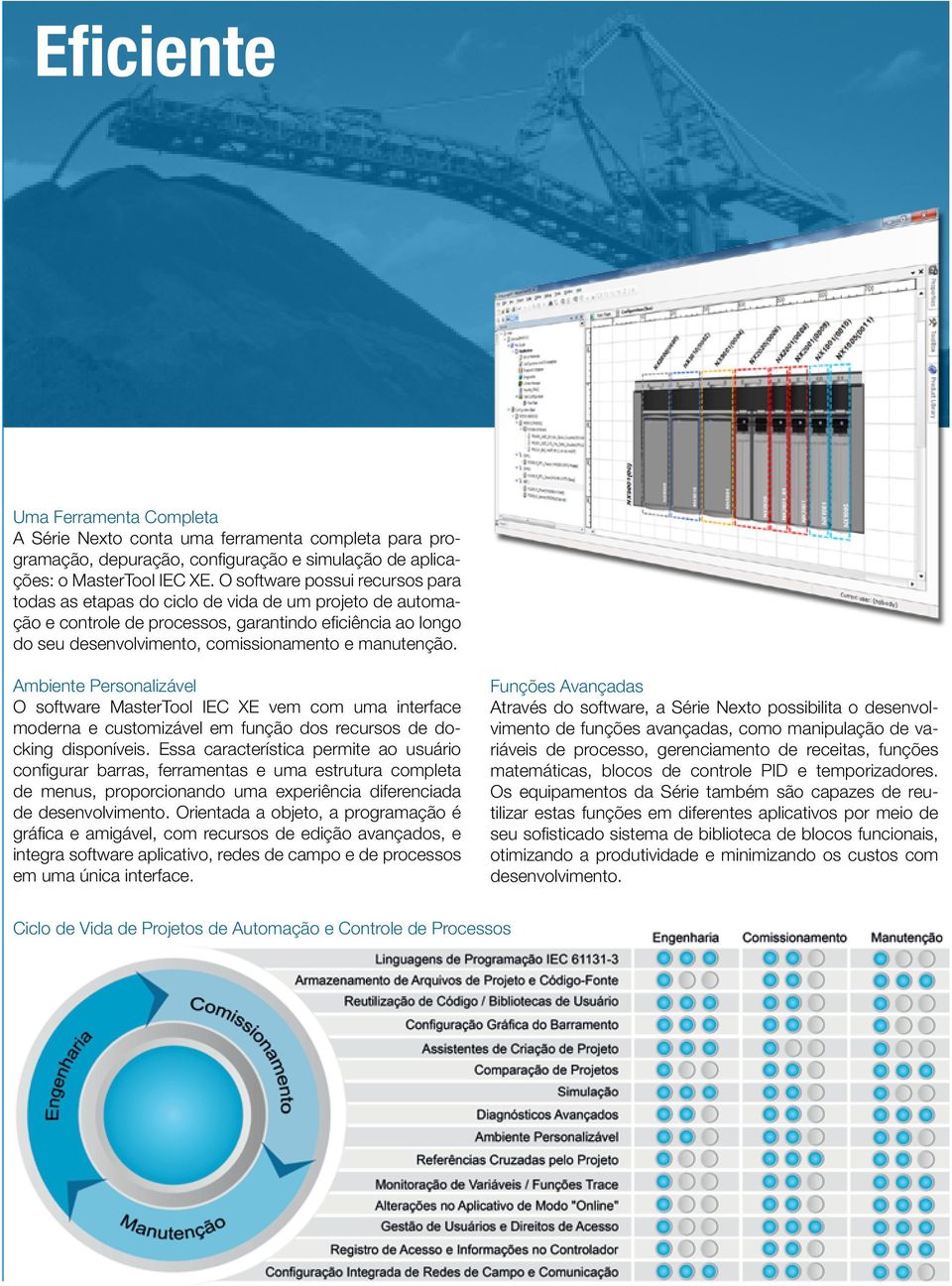 manutenção. Ambiente Personalizável O software MasterTool IEC XE vem com uma interface moderna e customizável em função dos recursos de docking disponíveis.