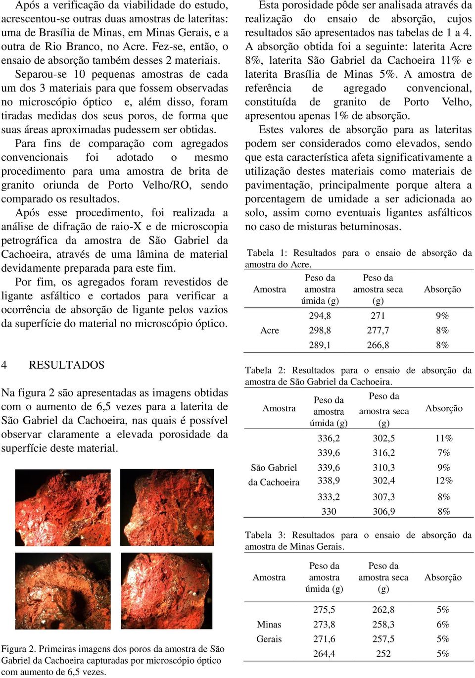 Separou-se 10 pequenas amostras de cada um dos 3 materiais para que fossem observadas no microscópio óptico e, além disso, foram tiradas medidas dos seus poros, de forma que suas áreas aproximadas