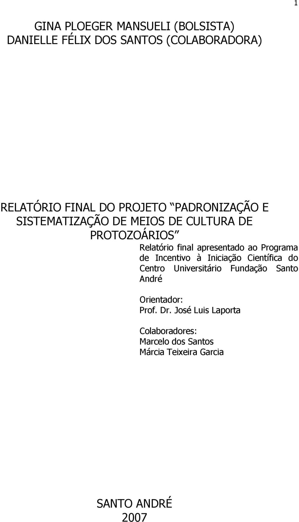 apresentado ao Programa de Incentivo à Iniciação Científica do Centro Universitário Fundação Santo