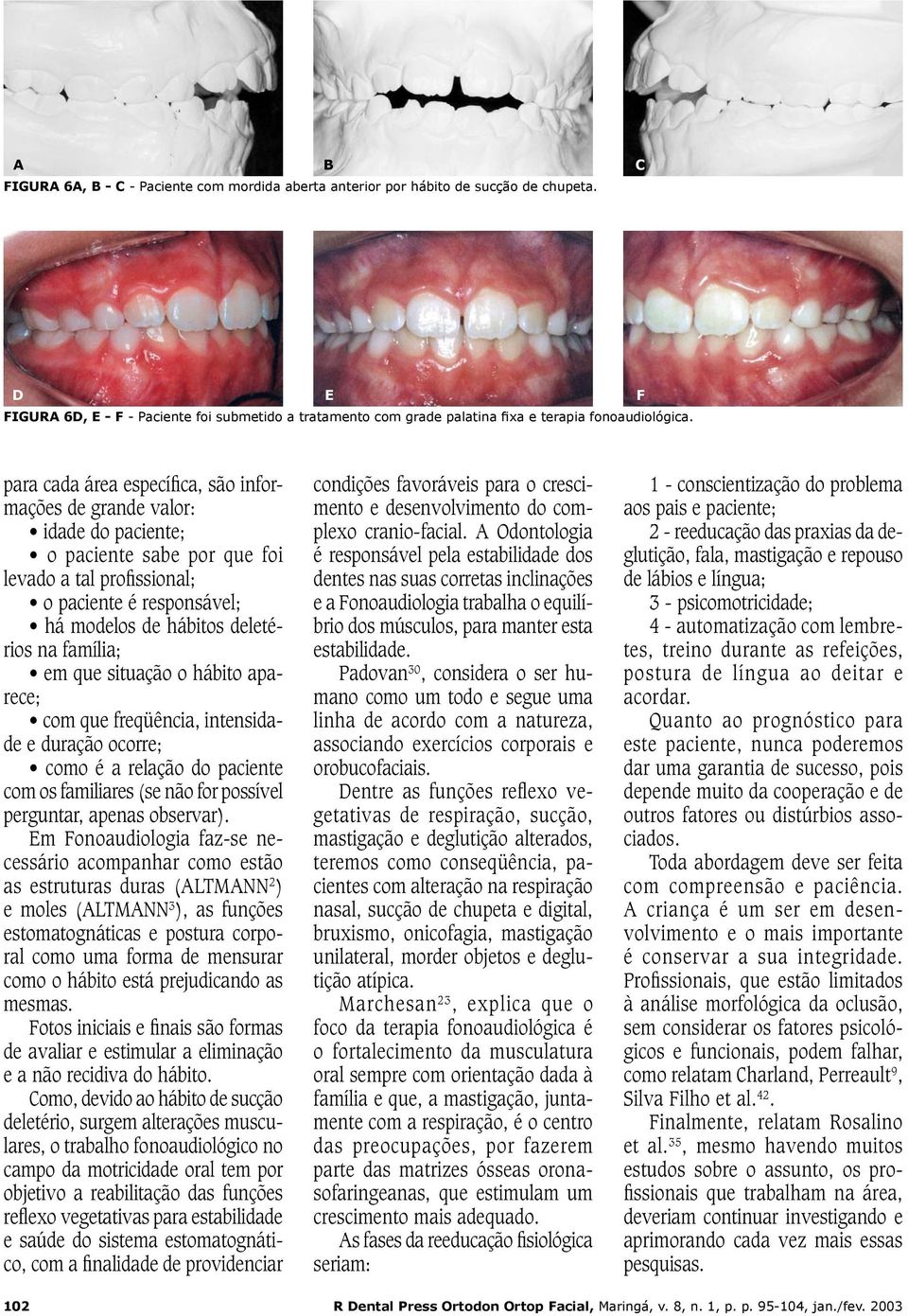 para cada área específica, são informações de grande valor: idade do paciente; o paciente sabe por que foi levado a tal profissional; o paciente é responsável; há modelos de hábitos deletérios na