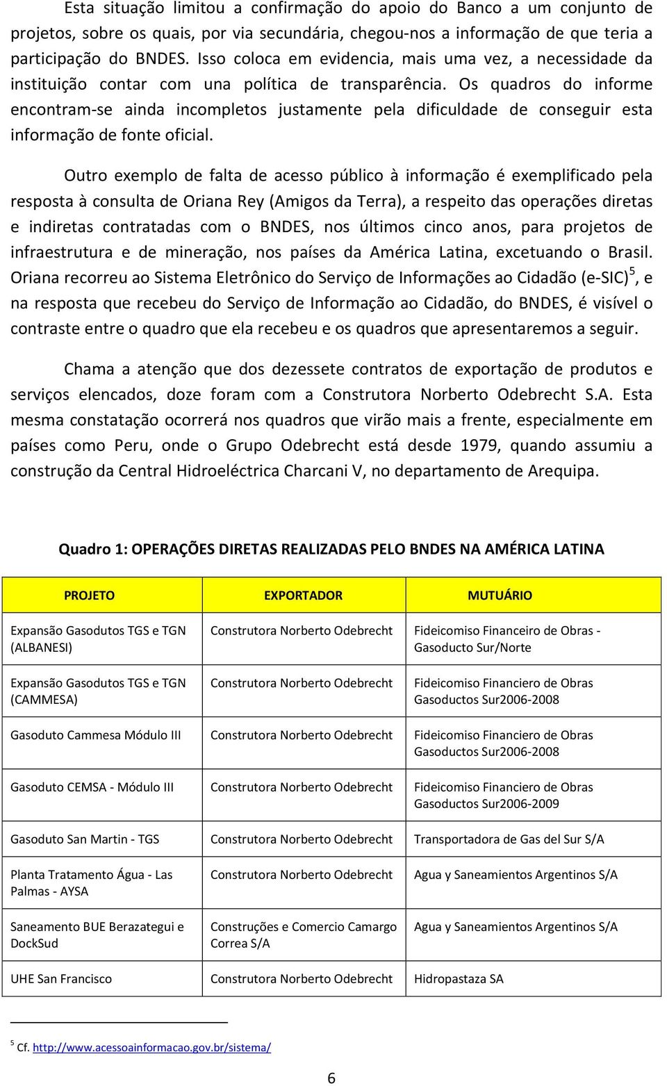 Os quadros do informe encontram se ainda incompletos justamente pela dificuldade de conseguir esta informação de fonte oficial.