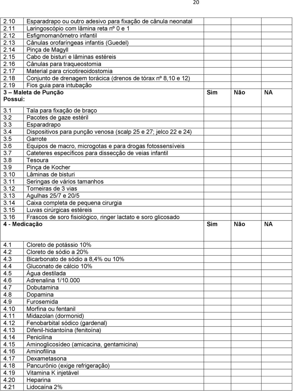 19 Fios guia para intubação 3 Maleta de Punção 3.1 Tala para fixação de braço 3.2 Pacotes de gaze estéril 3.3 Esparadrapo 3.4 Dispositivos para punção venosa (scalp 25 e 27; jelco 22 e 24) 3.