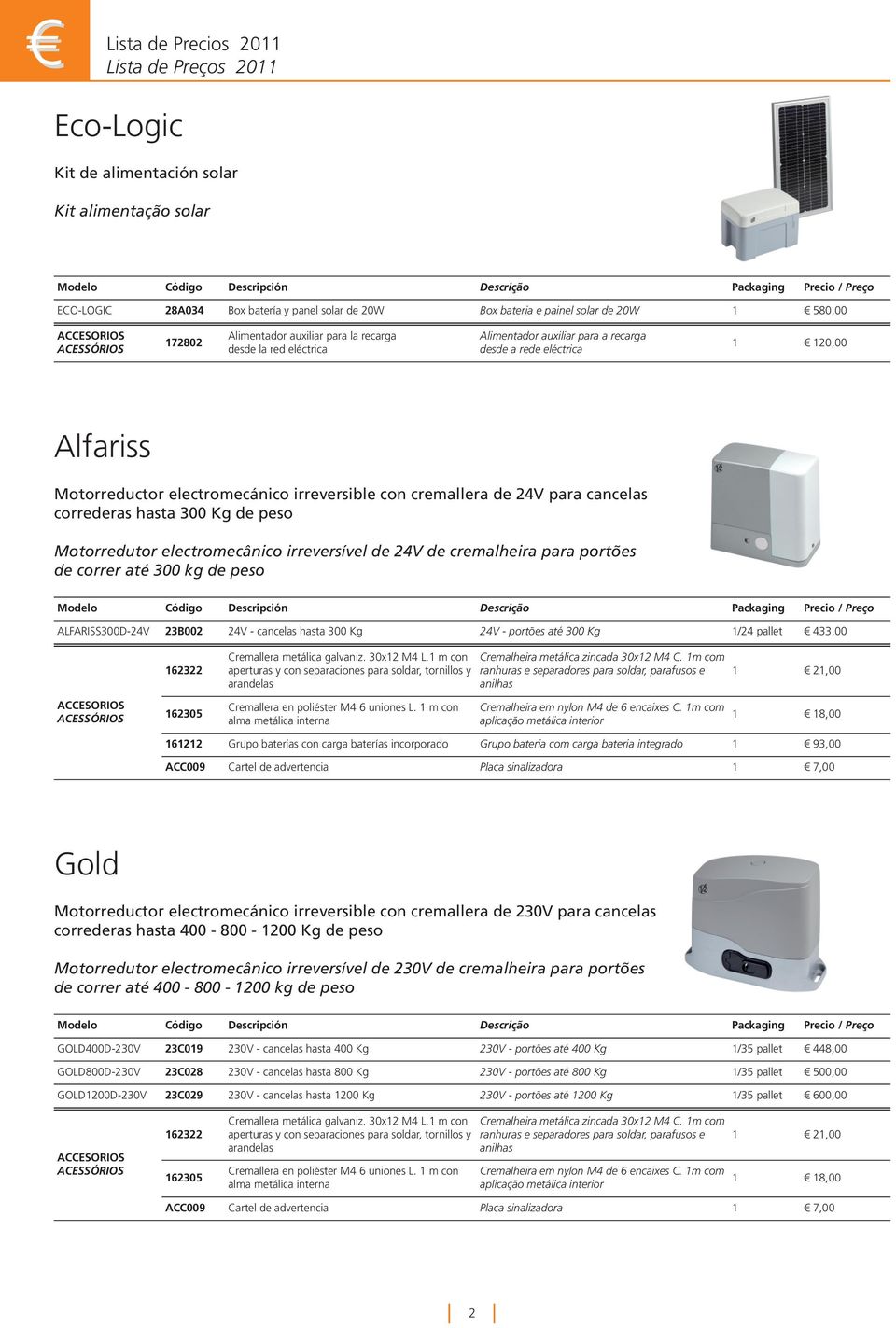 cancelas correderas hasta 300 Kg de peso Motorredutor electromecânico irreversível de 24V de cremalheira para portões de correr até 300 kg de peso ALFARISS300D-24V 23B002 24V - cancelas hasta 300 Kg