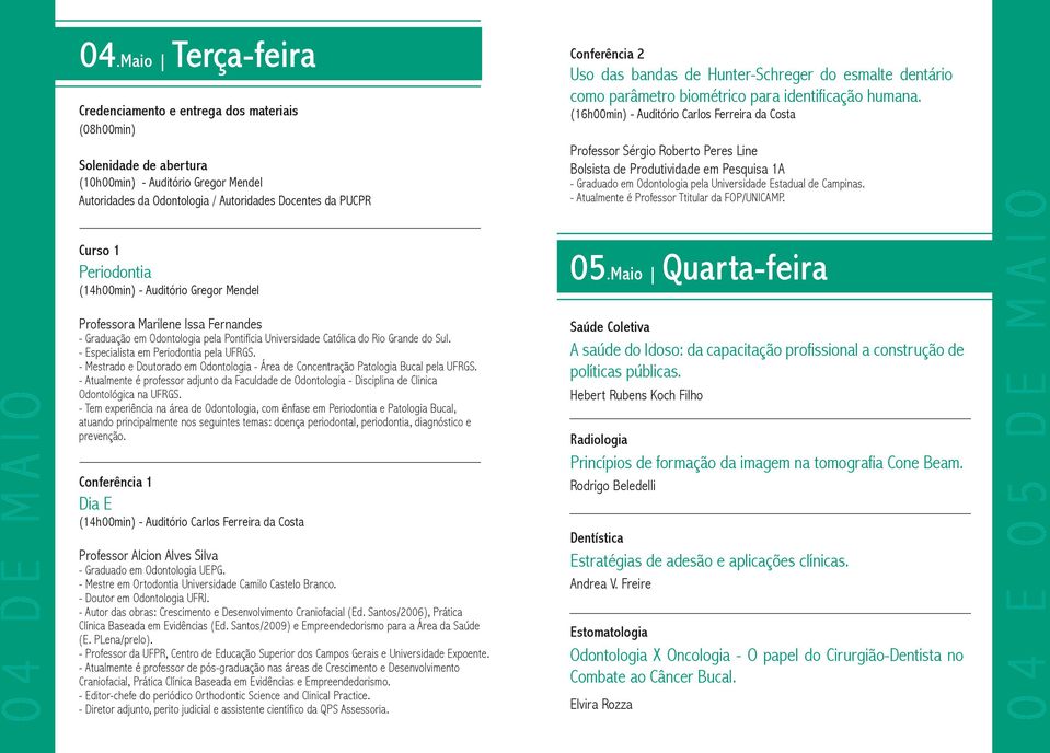 Autoridades da Odontologia / Autoridades Docentes da PUCPR Curso 1 Periodontia (14h00min) - Auditório Gregor Mendel Professora Marilene Issa Fernandes - Graduação em Odontologia pela Pontifícia