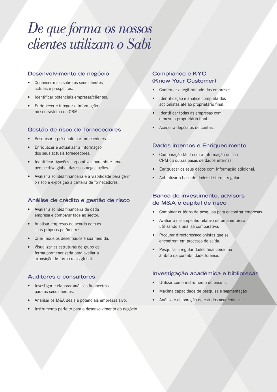 Identificar ligações corporativas para obter uma perspectiva global das suas negociações. Avaliar a solidez financeira e a viabilidade para gerir o risco e exposição à carteira de fornecedores.