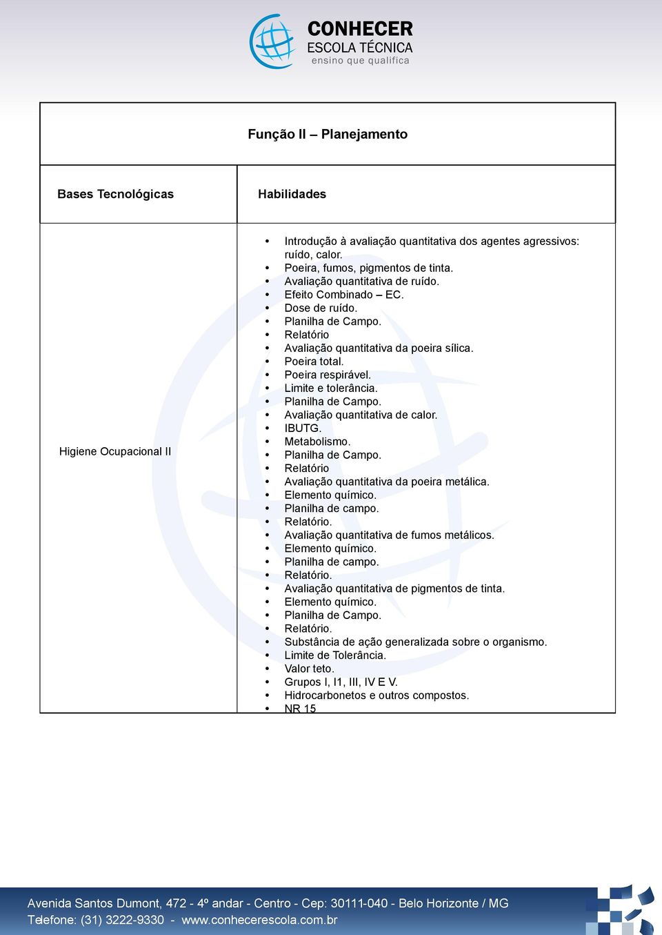 IBUTG. Metabolismo. Planilha de Campo. Relatório Avaliação quantitativa da poeira metálica. Elemento químico. Planilha de campo. Relatório. Avaliação quantitativa de fumos metálicos. Elemento químico. Planilha de campo. Relatório. Avaliação quantitativa de pigmentos de tinta.