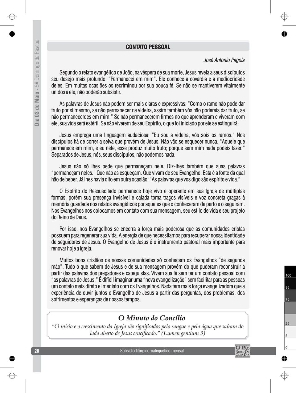 As palavras de Jesus não podem ser mais claras e expressivas: Como o ramo não pode dar fruto por si mesmo, se não permanecer na videira, assim também vós não podereis dar fruto, se não permanecerdes