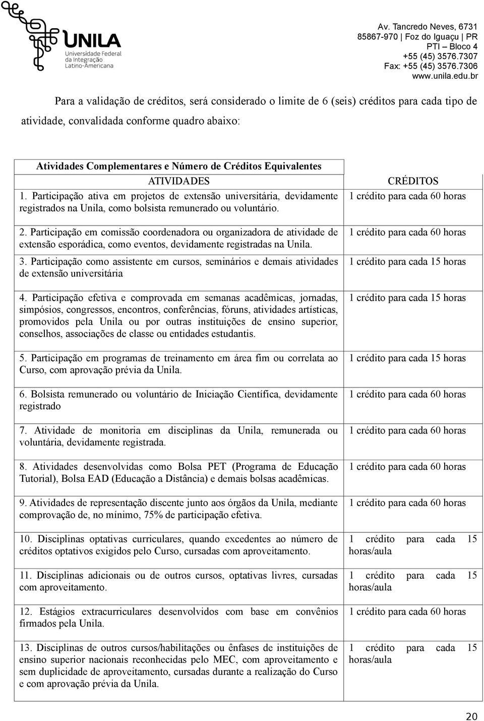 Participação em comissão coordenadora ou organizadora de atividade de extensão esporádica, como eventos, devidamente registradas na Unila. 3.