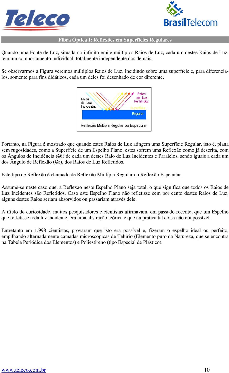 Se observarmos a Figura veremos múltiplos Raios de Luz, incidindo sobre uma superfície e, para diferenciálos, somente para fins didáticos, cada um deles foi desenhado de cor diferente.