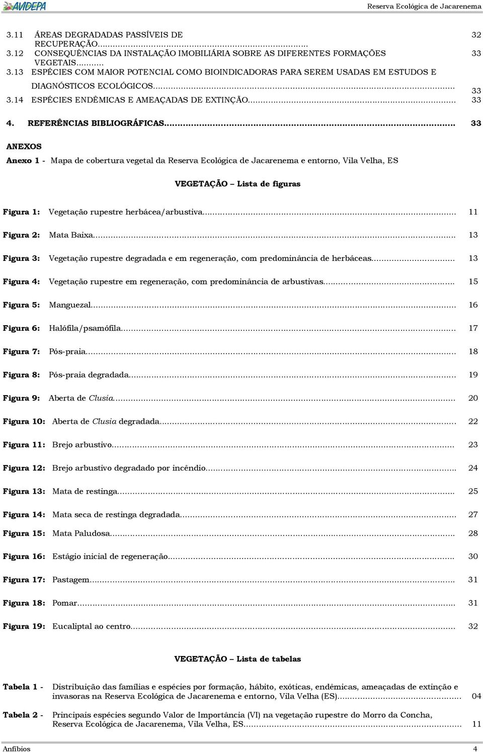 .. 33 ANEXOS Anexo 1 - Mapa de cobertura vegetal da Reserva Ecológica de Jacarenema e entorno, Vila Velha, ES VEGETAÇÃO Lista de figuras Figura 1: Vegetação rupestre herbácea/arbustiva.