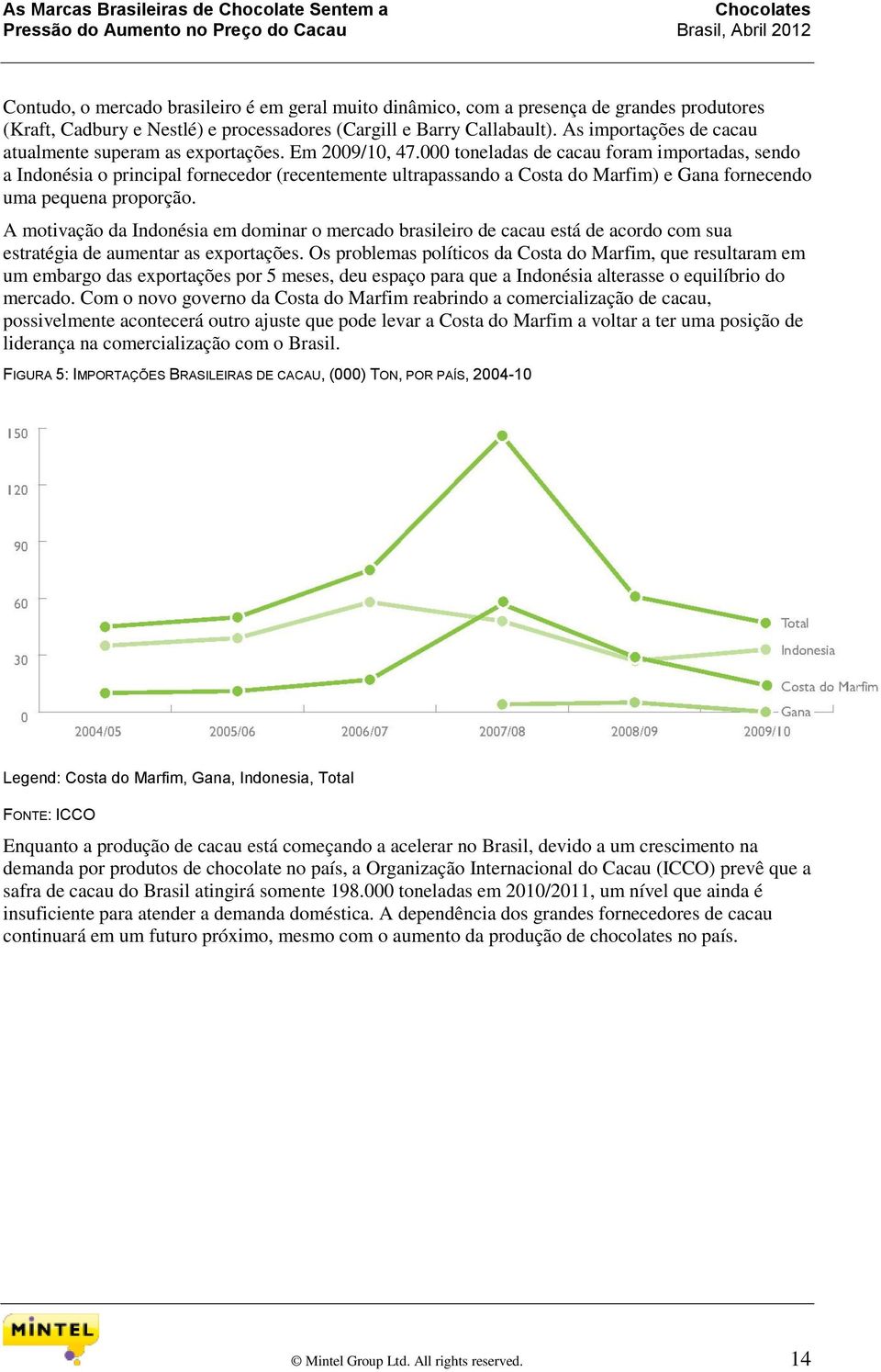 000 toneladas de cacau foram importadas, sendo a Indonésia o principal fornecedor (recentemente ultrapassando a Costa do Marfim) e Gana fornecendo uma pequena proporção.