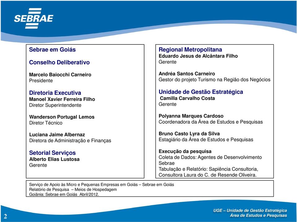 Albernaz Diretora de Administração e Finanças Luciana Jaime Albernaz Diretora de Administração e Finanças Setorial Serviços Alberto Elias Lustosa Gerente Regional Metropolitana Eduardo Jesus de