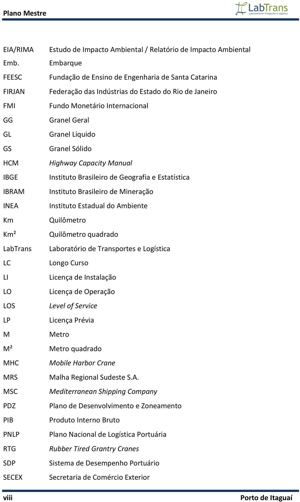 Granel Sólido HCM Highway Capacity Manual IBGE Instituto Brasileiro de Geografia e Estatística IBRAM Instituto Brasileiro de Mineração INEA Instituto Estadual do Ambiente Km Quilômetro Km² Quilômetro