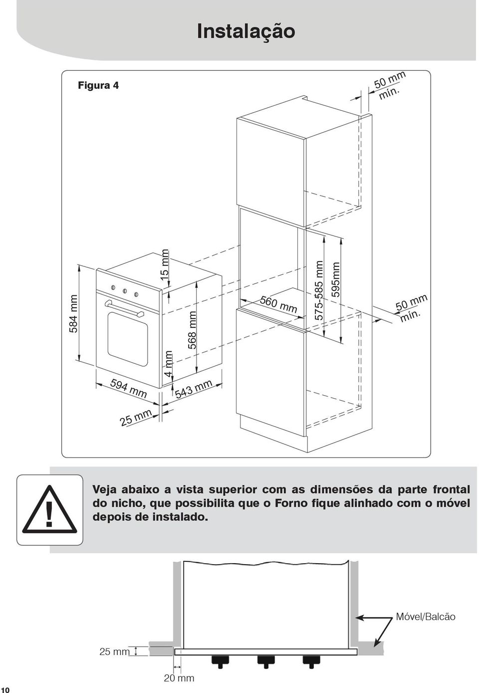 594 mm 4 mm 543 mm 25 mm Veja abaixo a vista superior com as dimensões