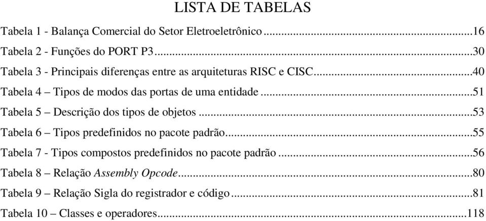 ..51 Tabela 5 Descrição dos tipos de objetos...53 Tabela 6 Tipos predefinidos no pacote padrão.