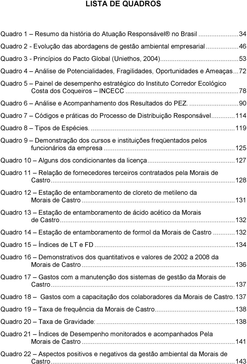 .. 72 Quadro 5 Painel de desempenho estratégico do Instituto Corredor Ecológico Costa dos Coqueiros INCECC... 78 Quadro 6 Análise e Acompanhamento dos Resultados do PEZ.