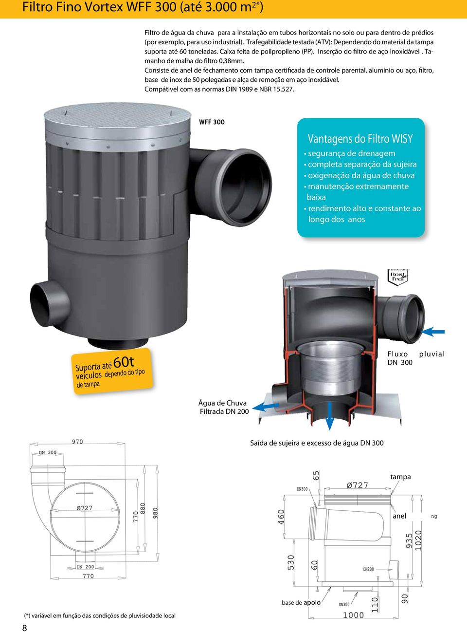 Consiste de anel de fechamento com tampa certificada de controle parental, alumínio ou aço, filtro, base de inox de 50 polegadas e alça de remoção em aço inoxidável.