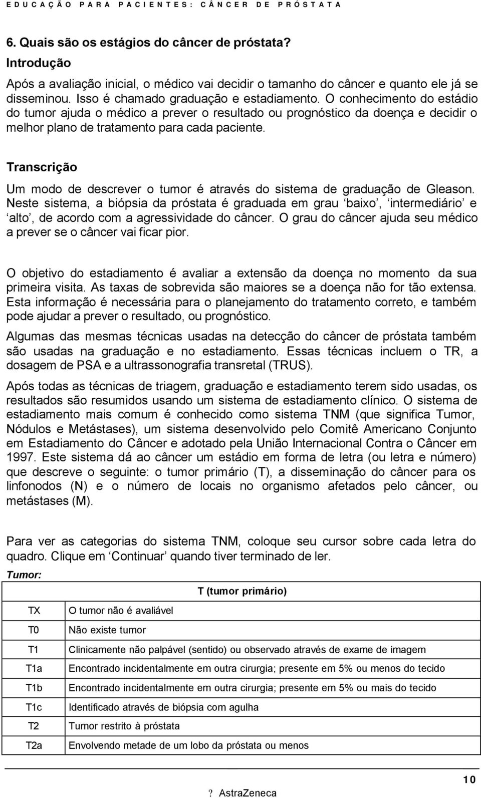 Um modo de descrever o tumor é através do sistema de graduação de Gleason. Neste sistema, a biópsia da próstata é graduada em grau baixo, intermediário e alto, de acordo com a agressividade do câncer.