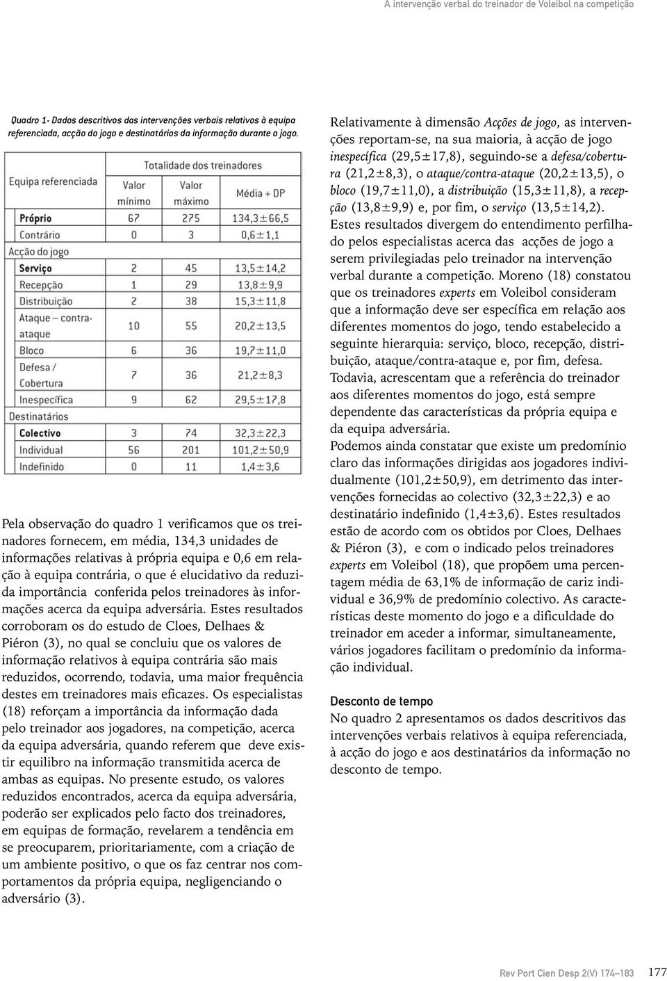 da reduzida importância conferida pelos treinadores às informações acerca da equipa adversária.