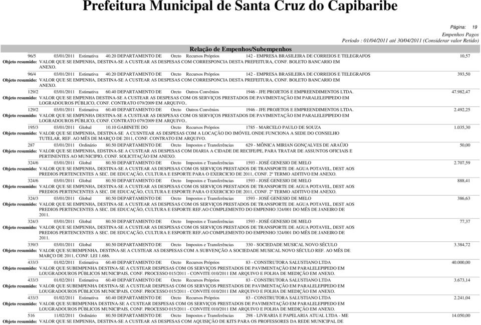 BOLETO BANCARIO EM ANEXO. 96/4 03/01/2011 Estimativa 40.