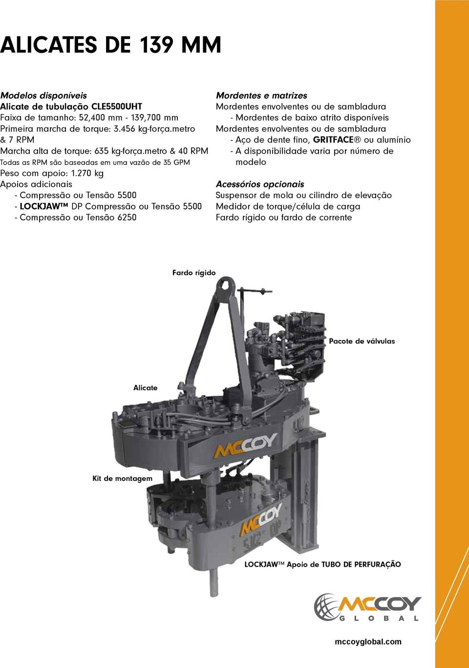 270 kg Apoios adicionais - Compressão ou Tensão 5500 - LOCKJAW DP Compressão ou Tensão 5500 - Compressão ou Tensão 6250 Mordentes e matrizes Mordentes envolventes ou de sambladura - Mordentes de