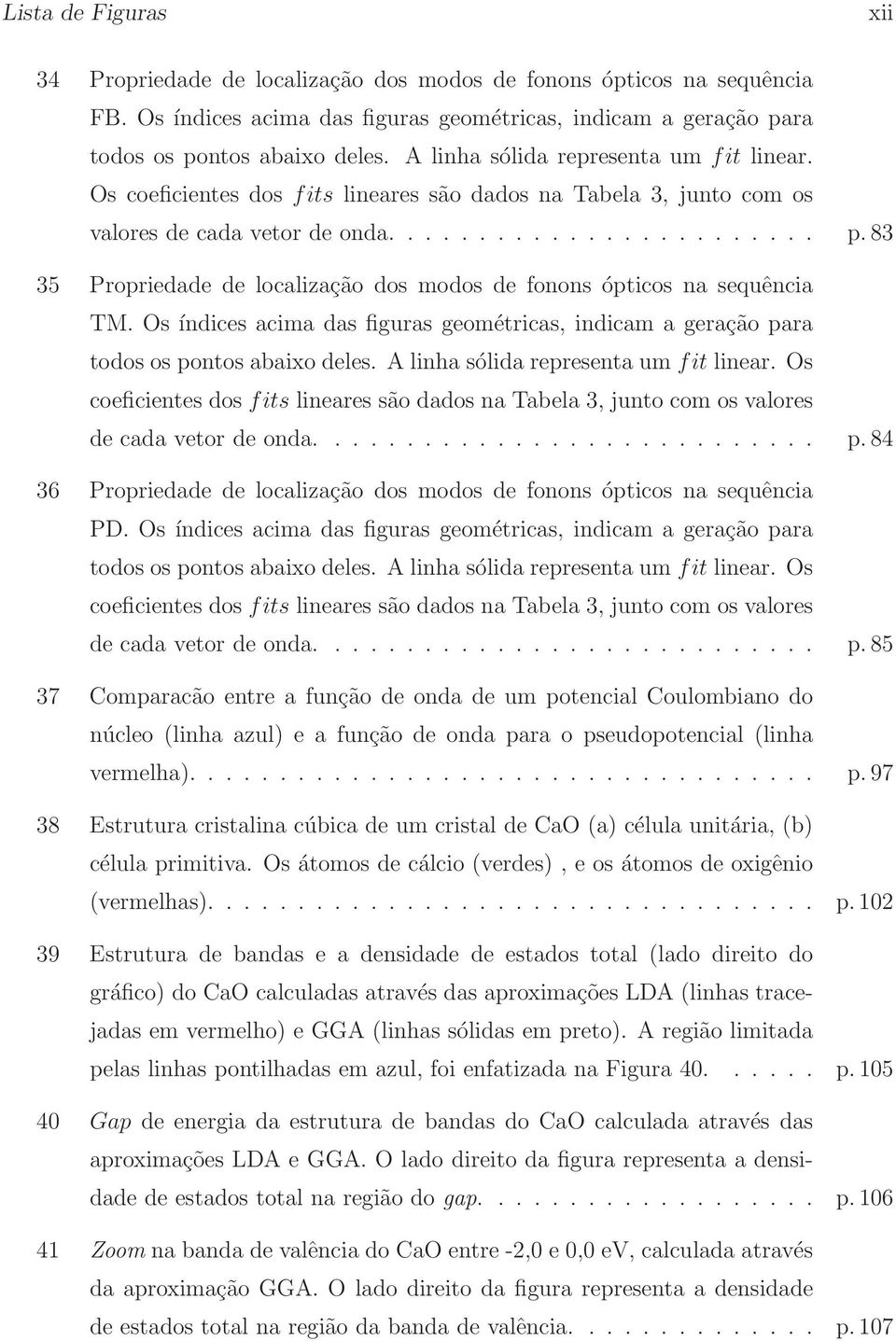 83 35 Propriedade de localização dos modos de fonons ópticos na sequência TM. Os índices acima das figuras geométricas, indicam a geração para todos os pontos abaixo deles.