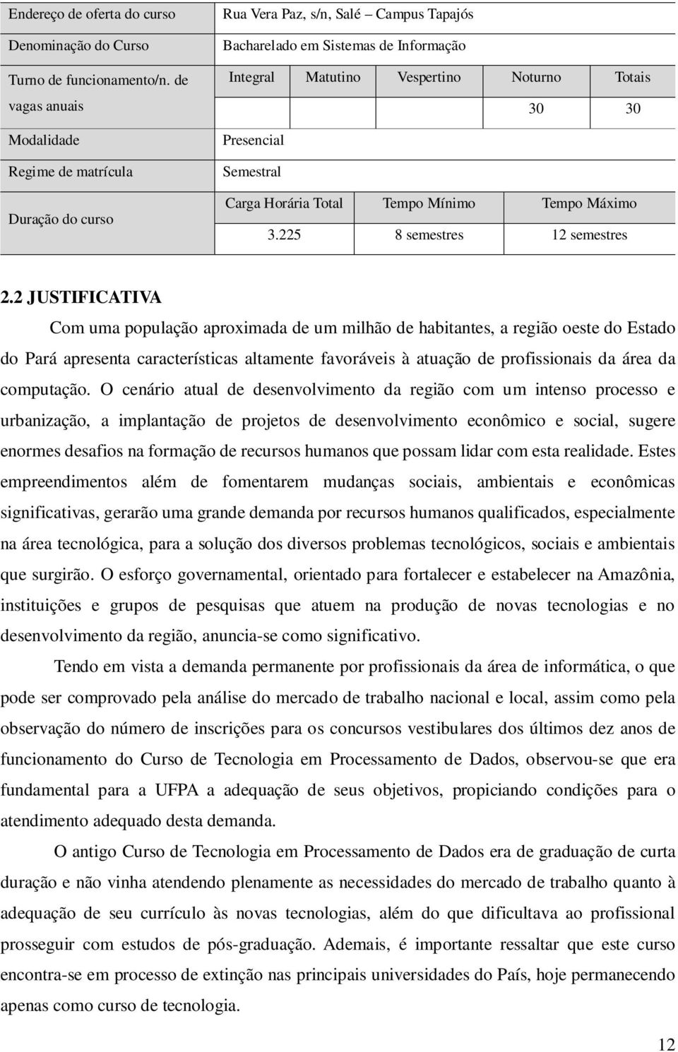 Presencial Semestral Carga Horária Total Tempo Mínimo Tempo Máximo 3.225 8 semestres 12 semestres 2.