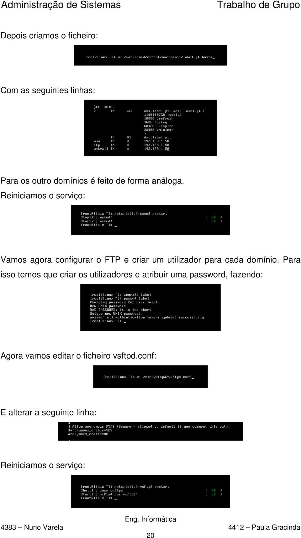 Reiniciamos o serviço: Vamos agora configurar o FTP e criar um utilizador para cada domínio.