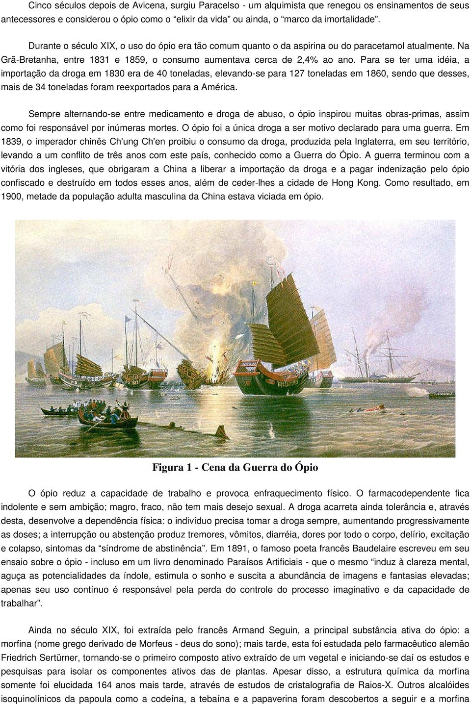 Para se ter uma idéia, a importação da droga em 1830 era de 40 toneladas, elevando-se para 127 toneladas em 1860, sendo que desses, mais de 34 toneladas foram reexportados para a América.