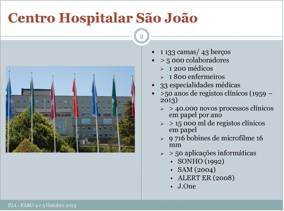 000 novos processos clínicos em papel por ano > 15 000 ml de registos clínicos em papel 9 716