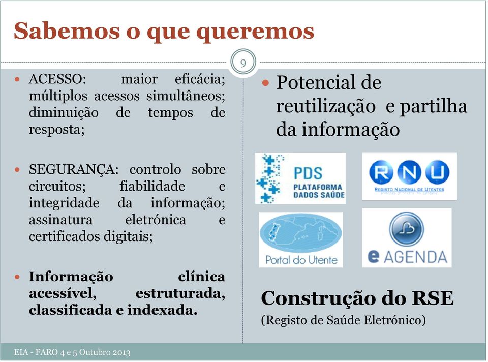 eletrónica e certificados digitais; 9 Potencial de reutilização e partilha da informação Informação