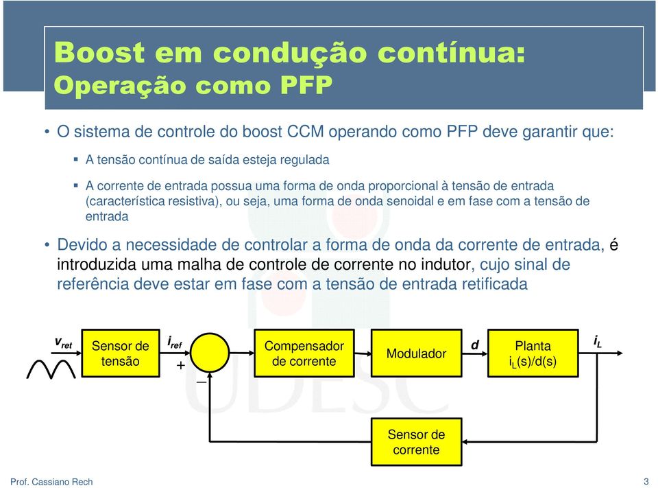 de entrada Devido a necessidade de controlar a forma de onda da corrente de entrada, é introduzida uma malha de controle de corrente no indutor, cujo