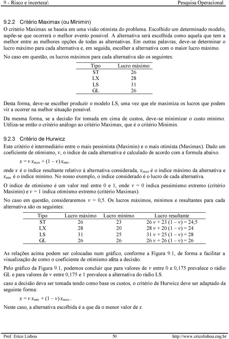 Em outras palavras, deve-se determinar o lucro máximo para cada alternativa e, em seguida, escolher a alternativa com o maior lucro máximo.