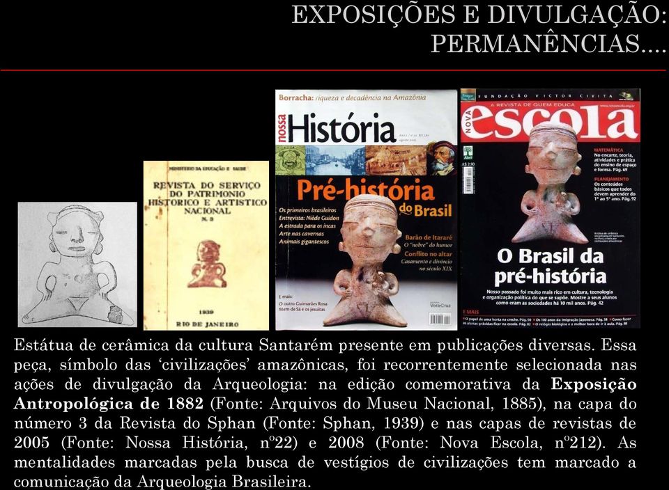 Exposição Antropológica de 1882 (Fonte: Arquivos do Museu Nacional, 1885), na capa do número 3 da Revista do Sphan (Fonte: Sphan, 1939) e nas capas de