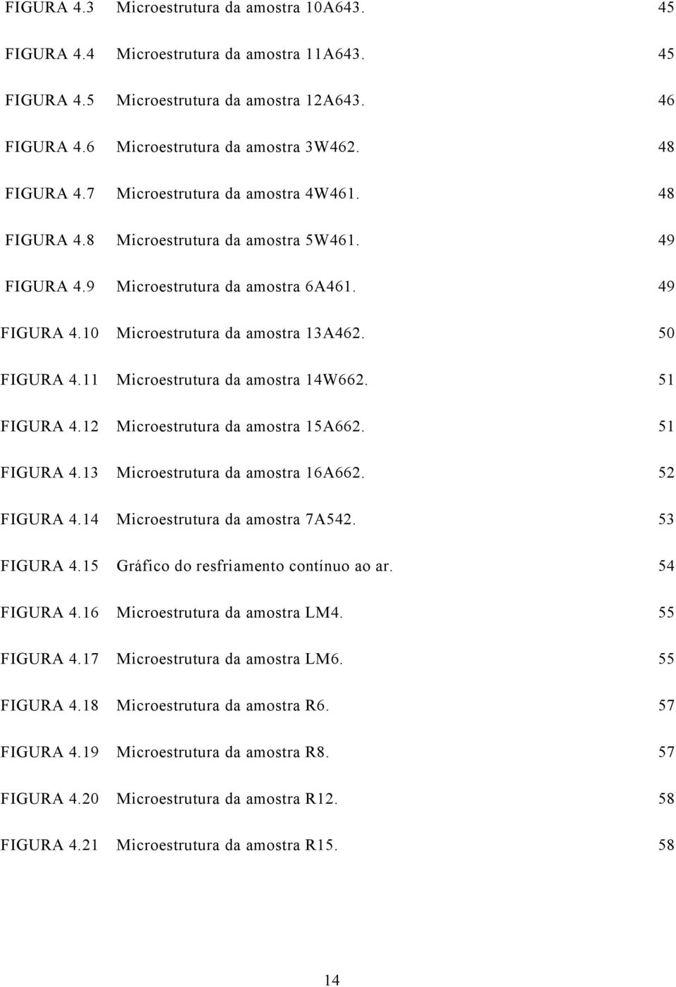 11 Microestrutura da amostra 14W662. 51 FIGURA 4.12 Microestrutura da amostra 15A662. 51 FIGURA 4.13 Microestrutura da amostra 16A662. 52 FIGURA 4.14 Microestrutura da amostra 7A542. 53 FIGURA 4.