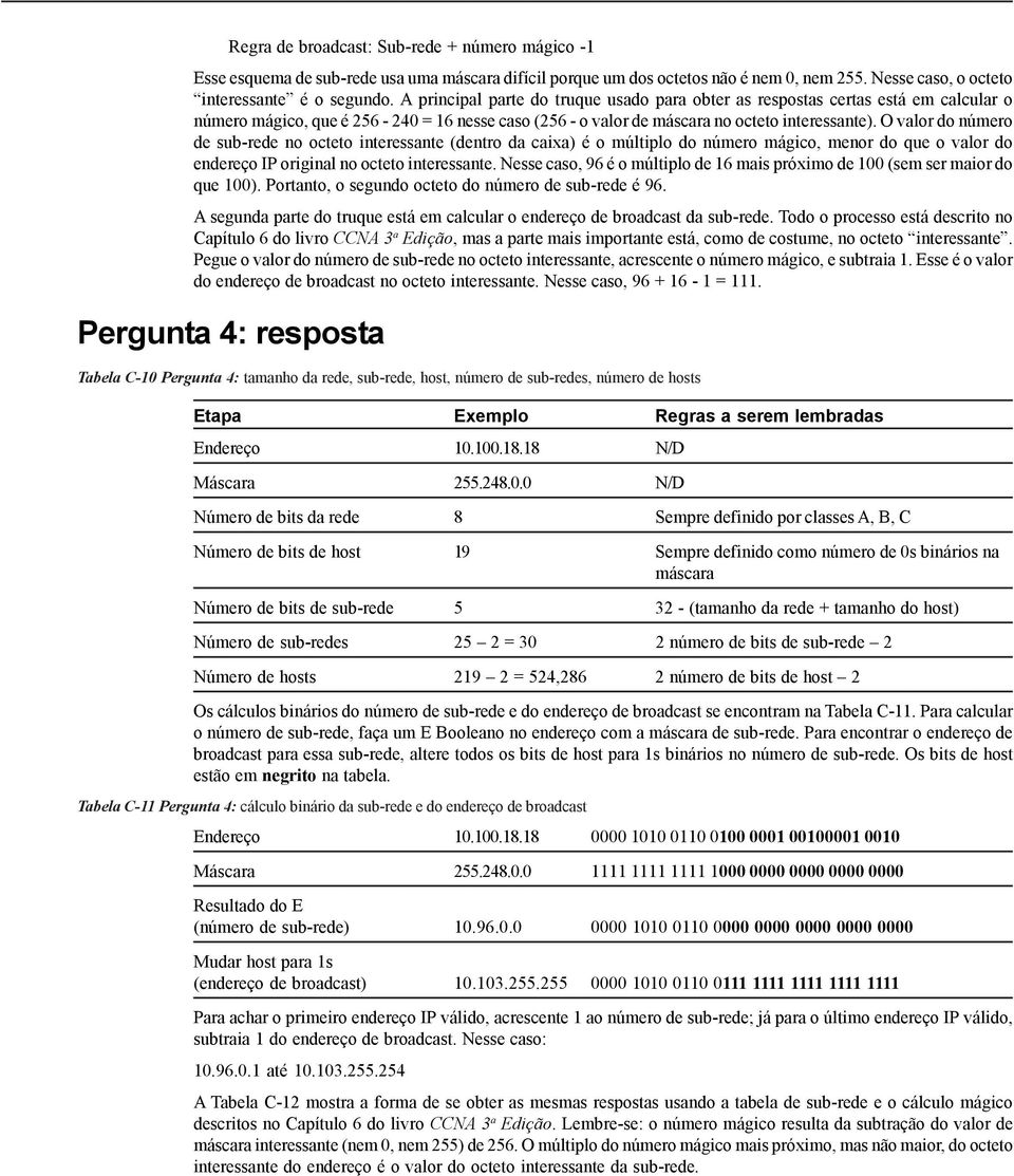 O valor do número de sub-rede no octeto interessante (dentro da caixa) é o múltiplo do número mágico, menor do que o valor do endereço IP original no octeto interessante.