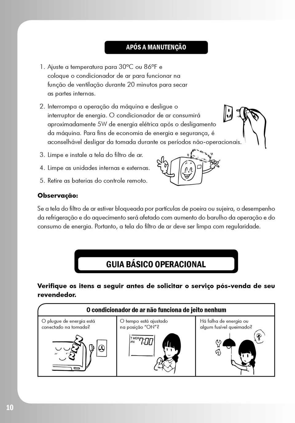 O condicionador de ar consumirá aproximadamente 5W de energia elétrica após o desligamento da máquina.